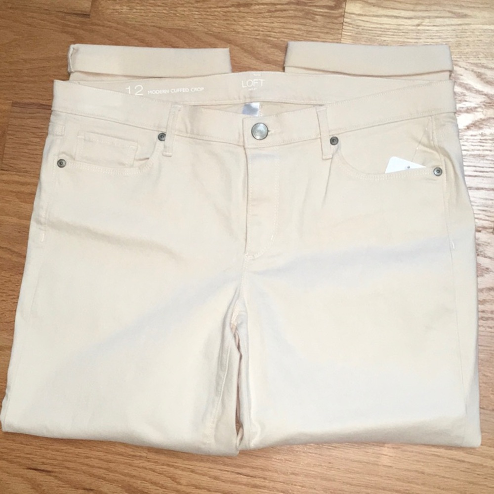 LOFT Outlet Women's Cream Cuffed Crop Jeans